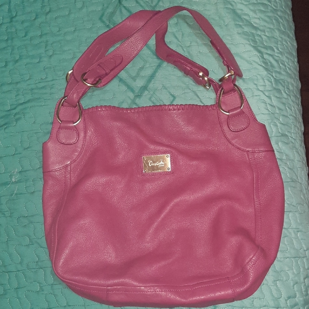 Orvieto all Leather Hobo Carryall Shoulder Bag, Fuchsia Pink